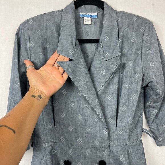 Vintage 90s Peplum Waist Midi Dress Womens M Professional Retro Pleated USA - Picture 2 of 15